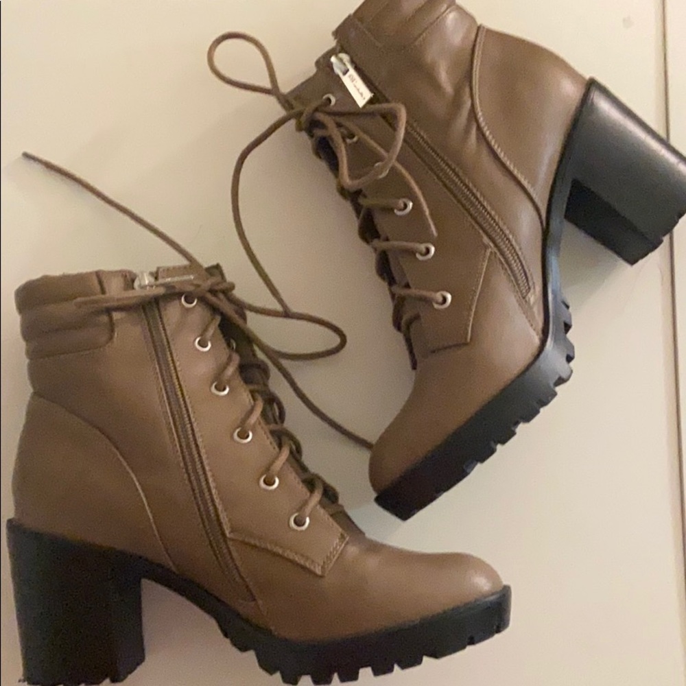 Lugged Sole Lace up Chunky Heel Booties